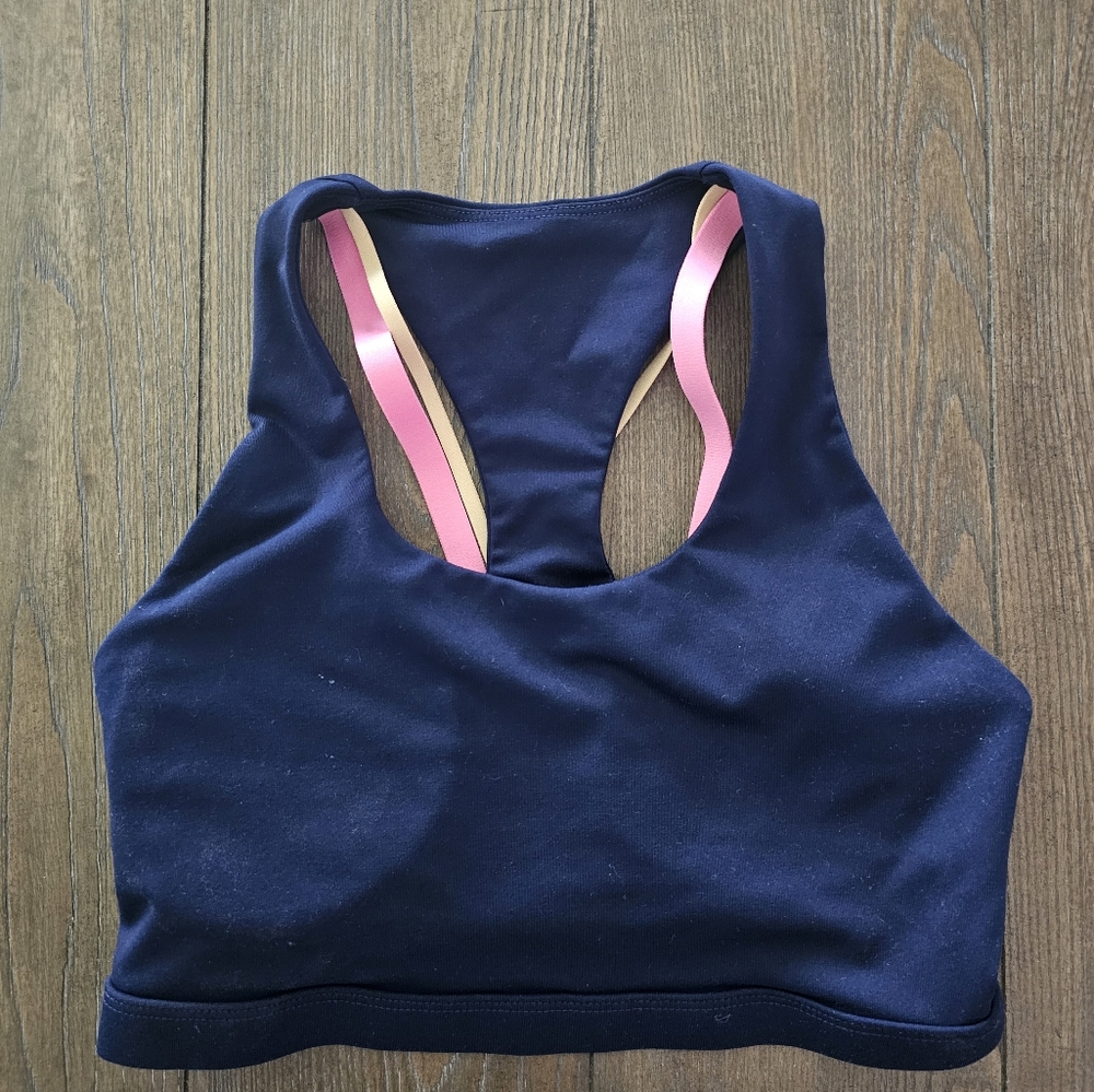 Fabletics Women's Navy Sports Bra with Pink Straps